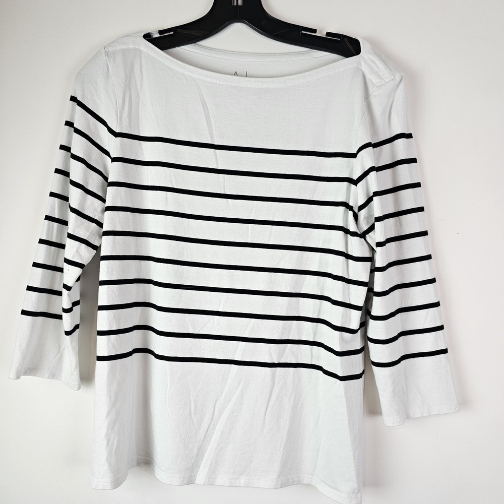 Joie Womens Top‎ LS T-Shirt Blouse Large Boat Neck White Black Striped Nautical